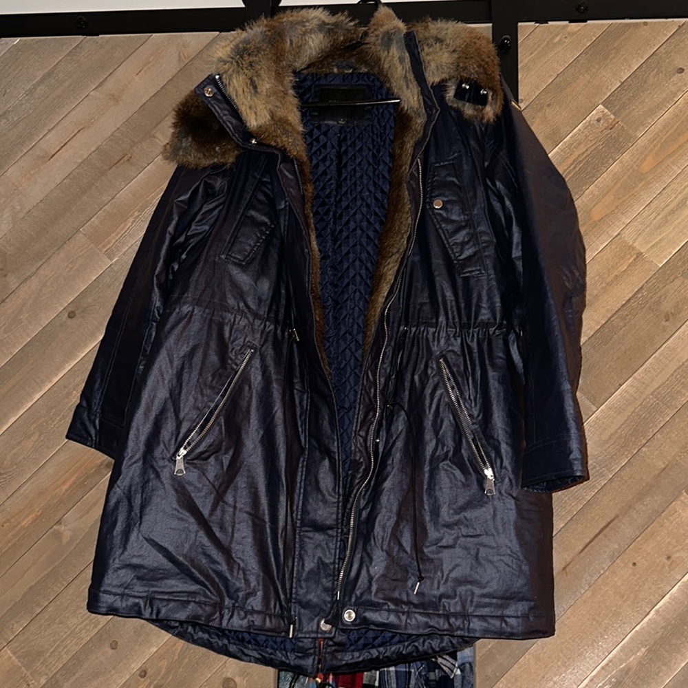 MARC NEW YORK BY ANDREW MARC NAVY BLUE FAUX FUR WINTER JACKET SZ LG NWOT